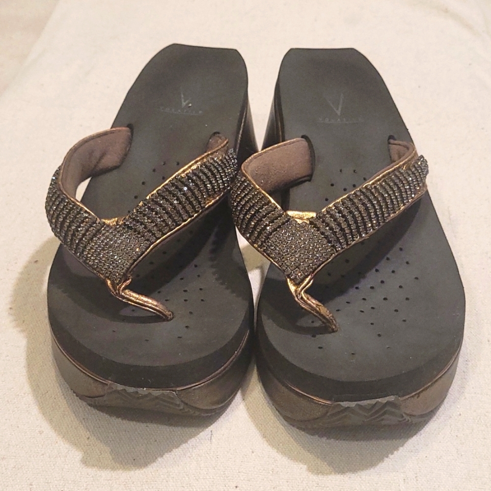 Bronze Volatile Wedge Thong Sandals